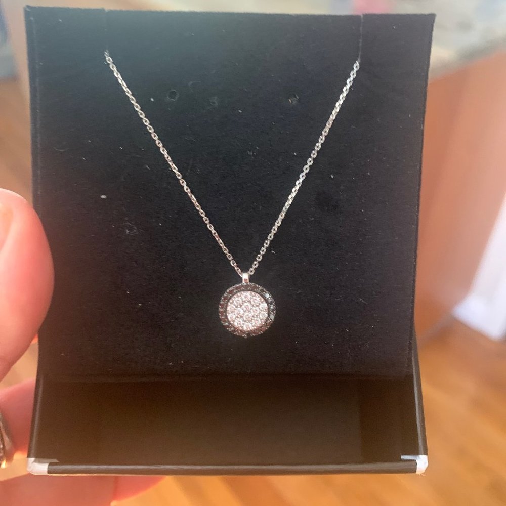 Bloomingdales Black & White Diamond Circle Pendant Necklace in 14K White Gold